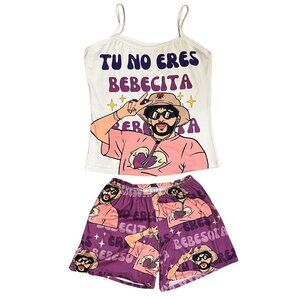 Bebecita Graphic Print Women's Size S/M Sleepwear Set Cami Purple Shorts Playful